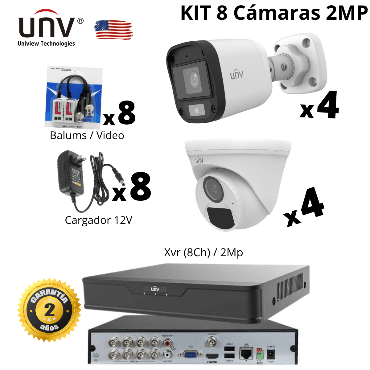 KIT - UNV - 8 camaras 2MP